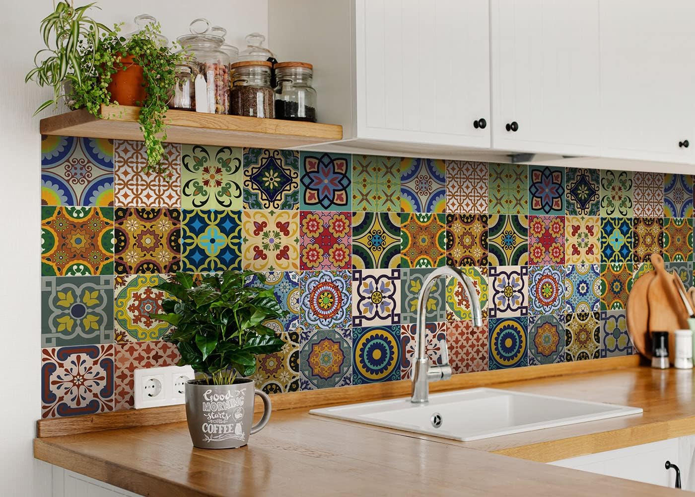 Backsplash Tile Stickers 24 PC Set Traditional Talavera Tiles Stickers / Backslash Peel and Stick C