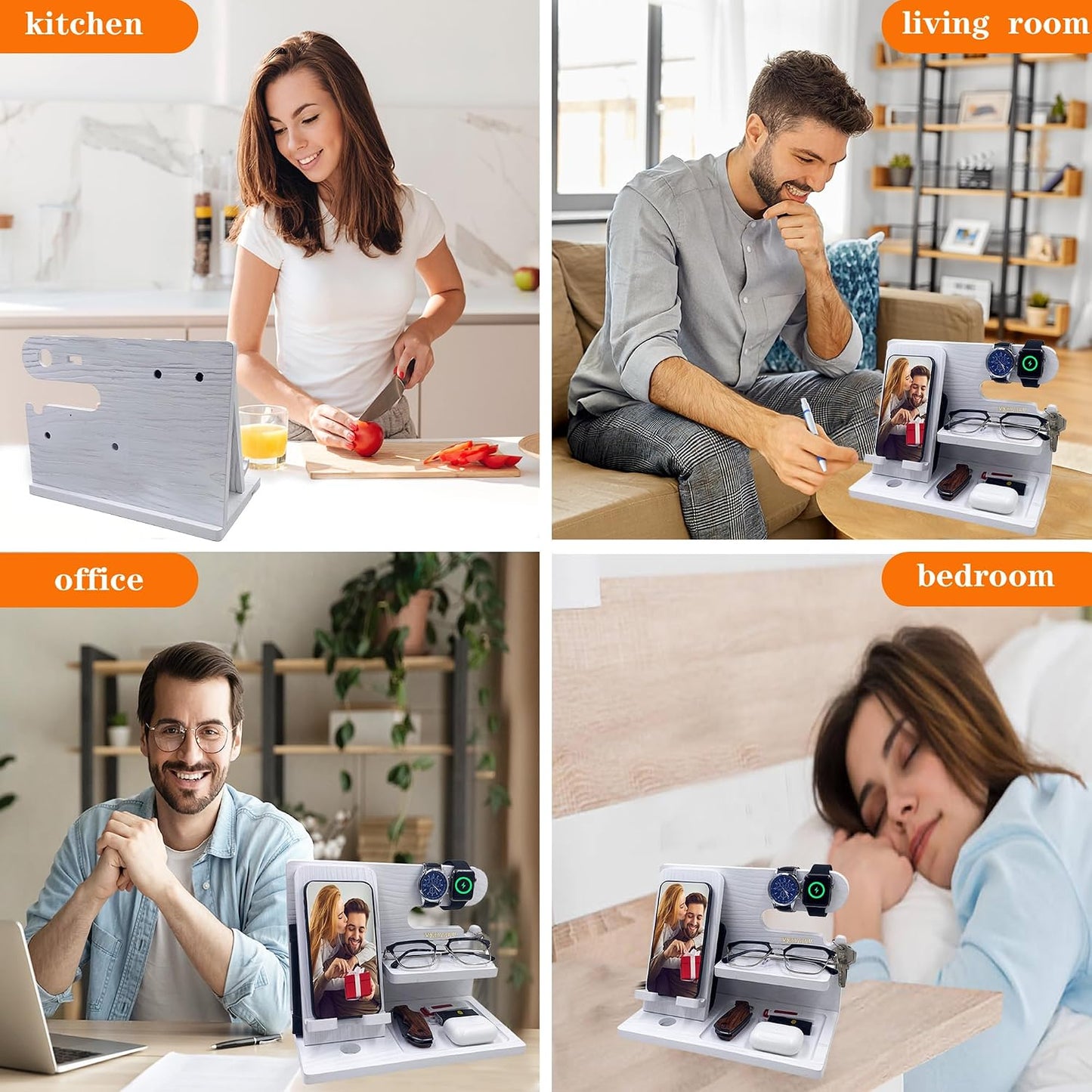 VEIYAILU Gifts for Women Girlfriend Men Him Husband Boyfriend Son Boss Wood Phone Docking Station Nightstand Organizer