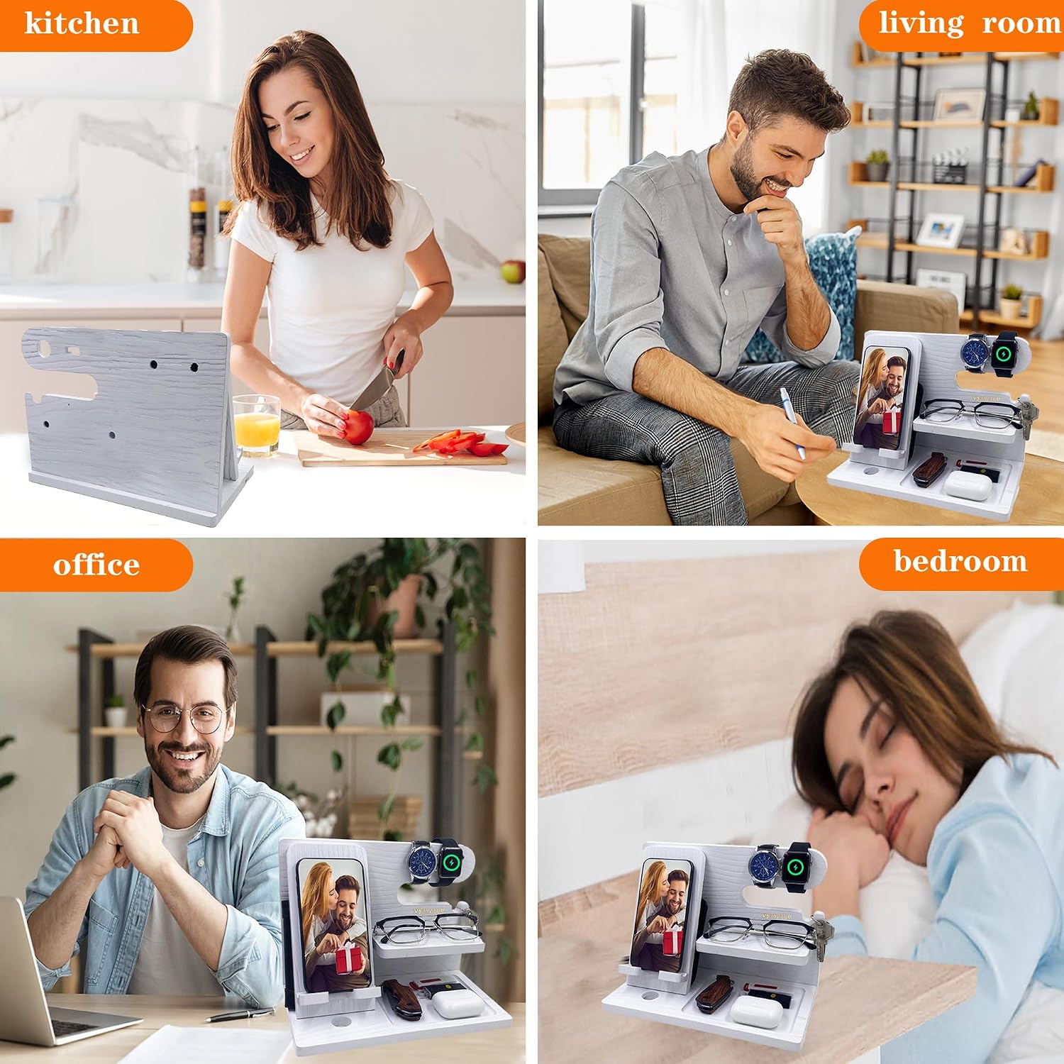 VEIYAILU Gifts for Women Girlfriend Men Him Husband Boyfriend Son Boss Wood Phone Docking Station Nightstand Organizer