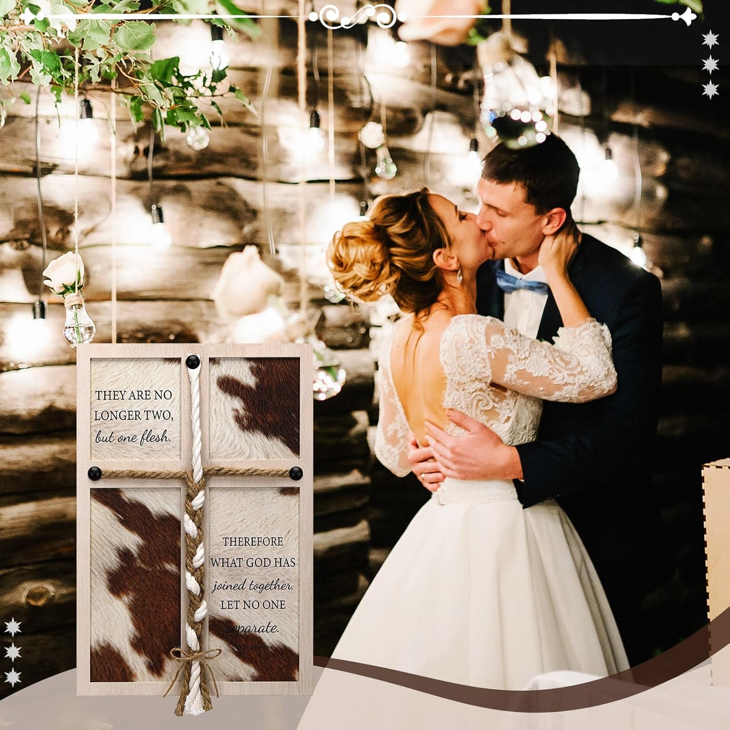 a Cord of Three Strands Wedding Ceremony Sign Unity Rope Cross Sign / Cowhide Printed / 10 x 15