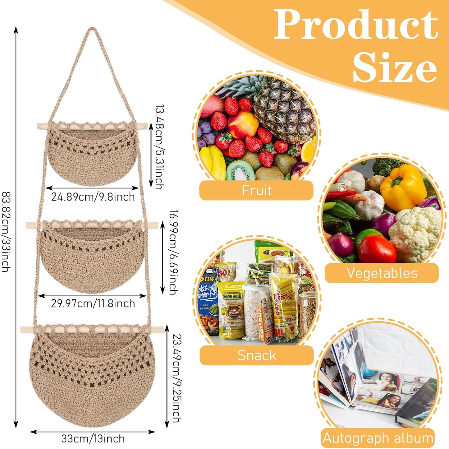 3 Tier Woven Jute Wall Basket for Organizing