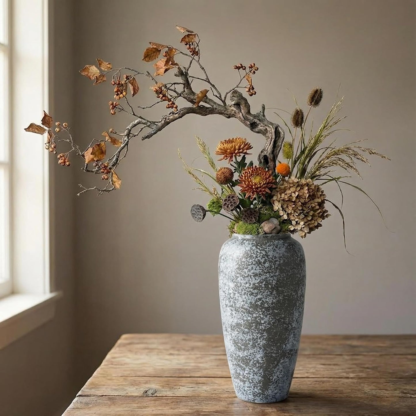 Rustic 12.5" Ceramic Vase / Speckled - 12.5" Tall