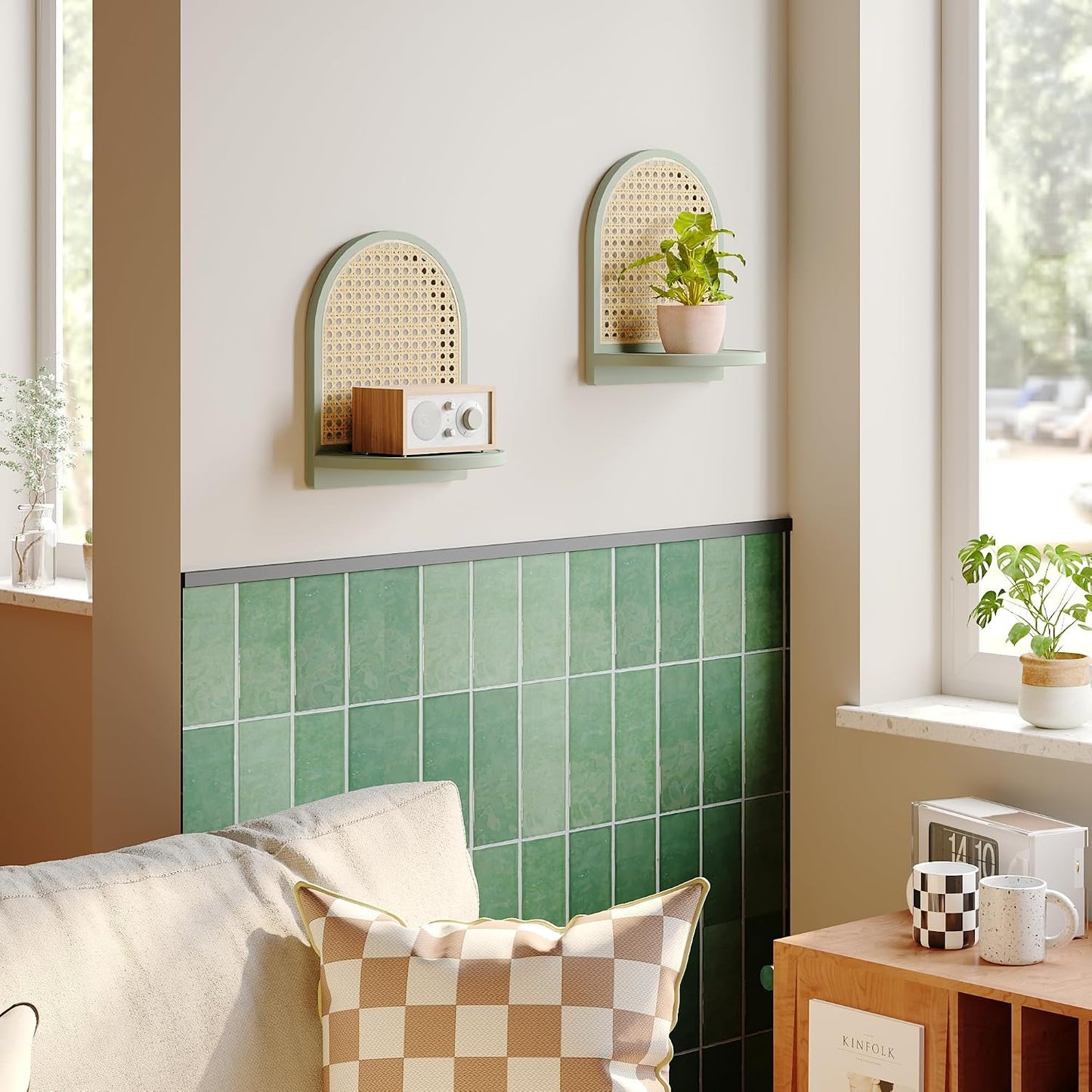 Unique Small Display Shelves / Green Rattan Shelf