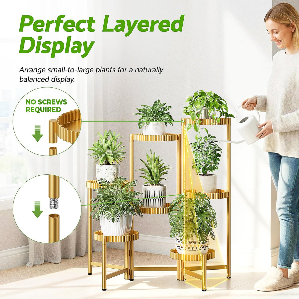 7 Tier Large Tiered Plant Stand Indoor, 7.9 Inch Wide Tall Corner Metal Plant Stands Outdoor for Multiple Plants