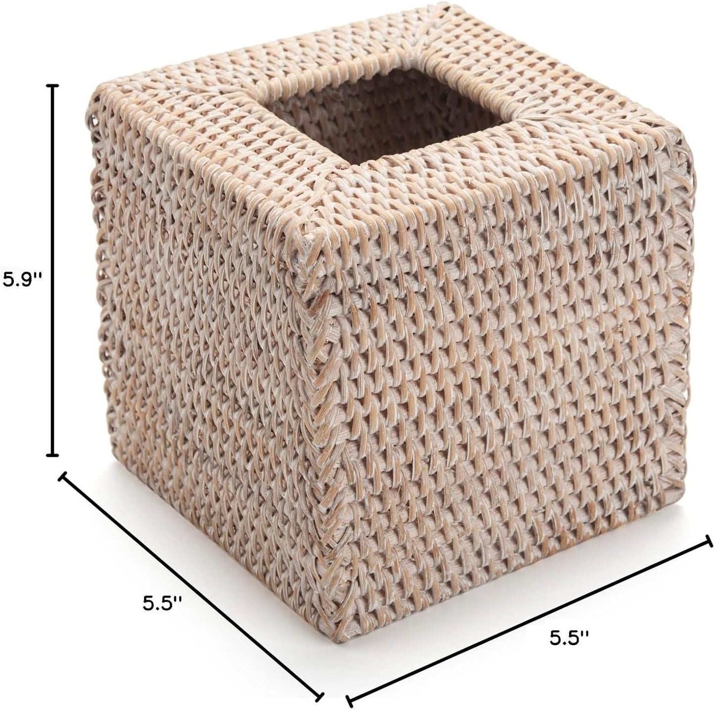 Rattan Tissue Box Cover Natural Woven Facial Napkin Holder Square / White / 5.5 x 5.5 x 5.9