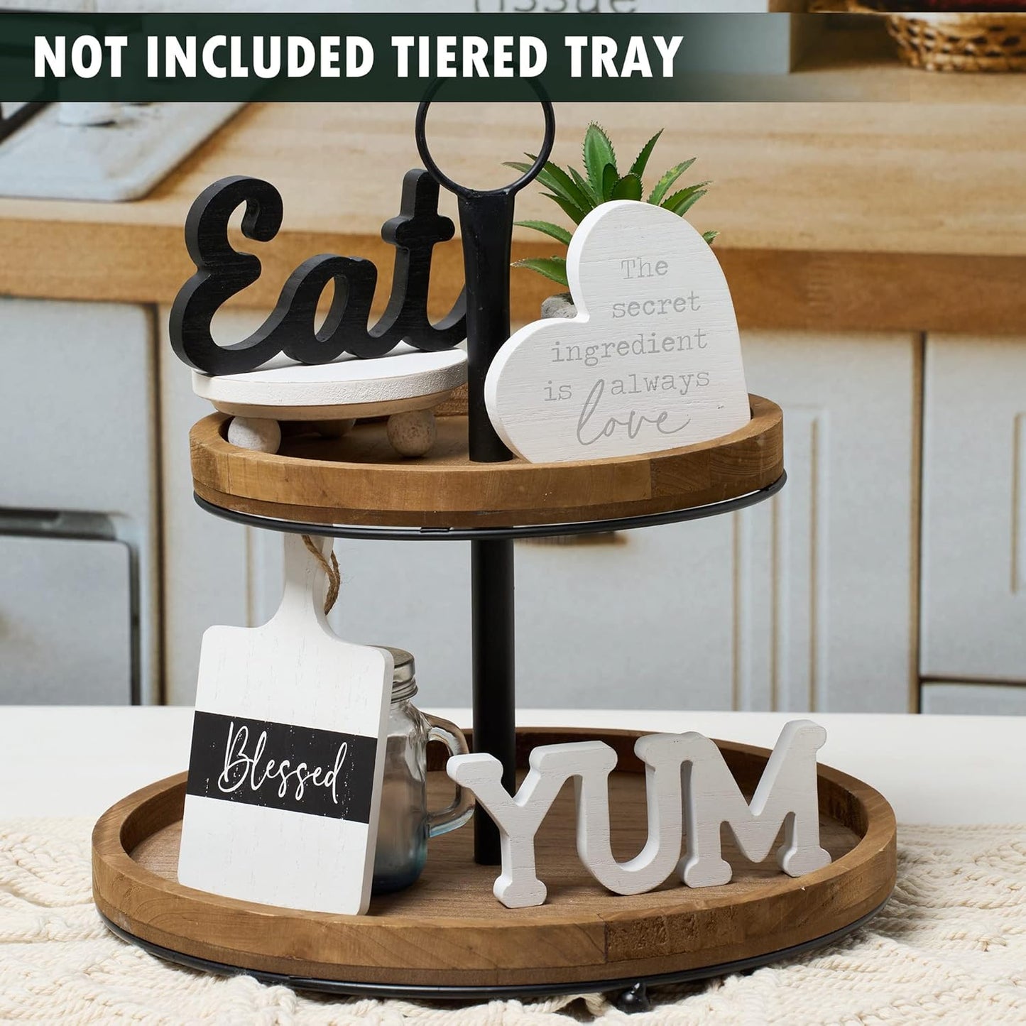 GENMOUS Farmhouse Kitchen Tiered Tray Decor Items Mini Set / Brown-item