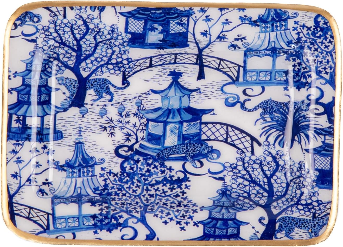 Enamel Tray / Vanity Tray for Dresser / Blue & White / Rectangular