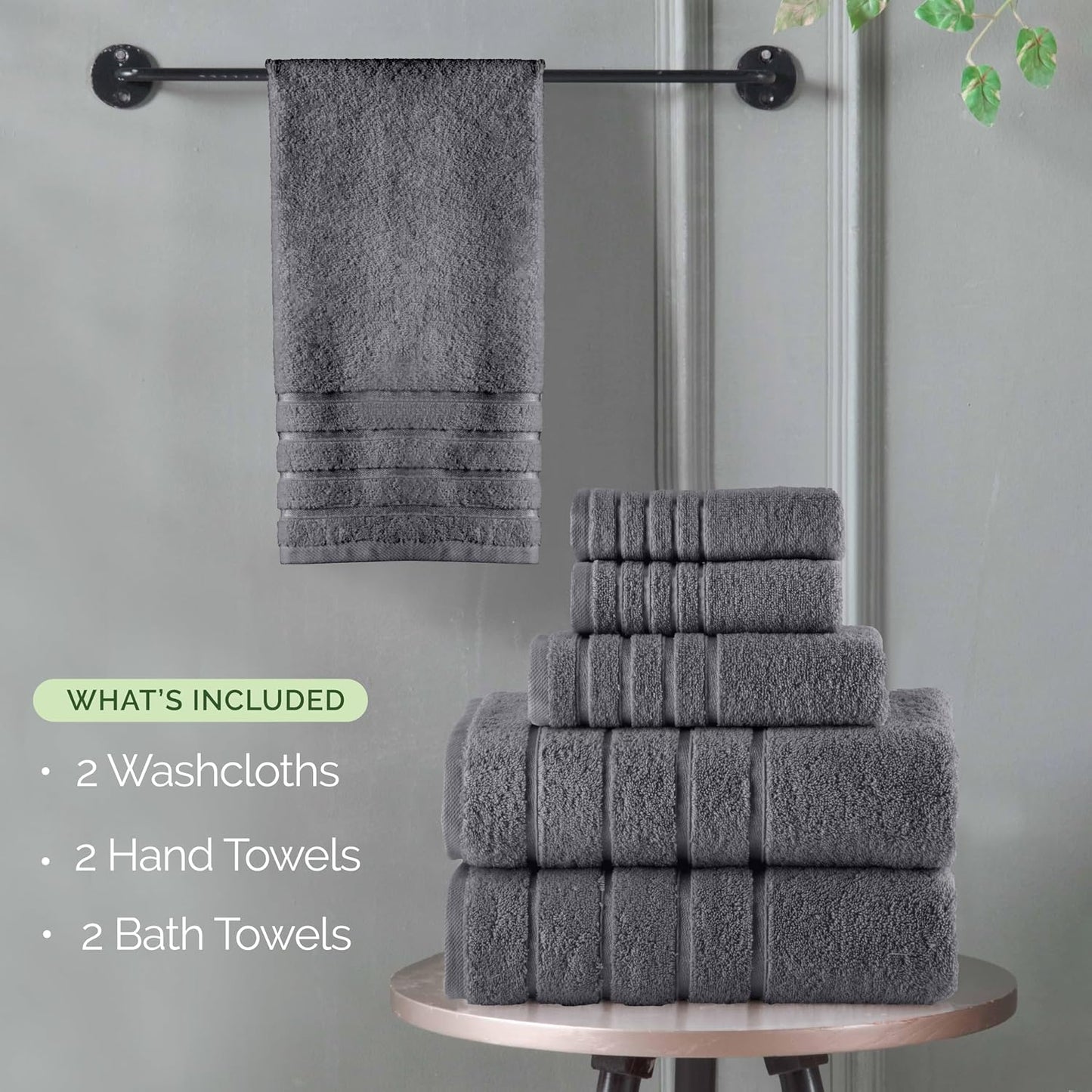 Elegant Comfort 4 Lines Viscose Stripe 6-Piece Premium Towel Set - 100% Turkish Cotton High Absorbent Luxury Bathroom