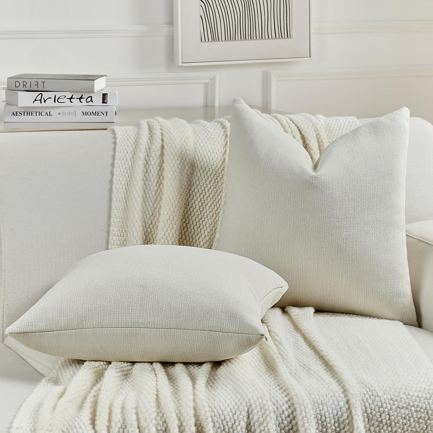 Chenille Decorative Throw Pillow Covers / Cream / 18 x 18 / Set of 2