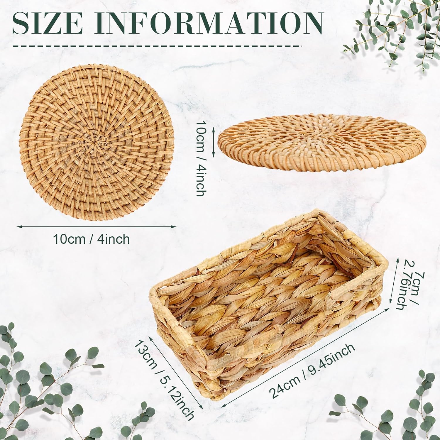 Holder Woven Wicker Boho Coasters Set Heat Resistant Drink Woven / Natural / Set of 12