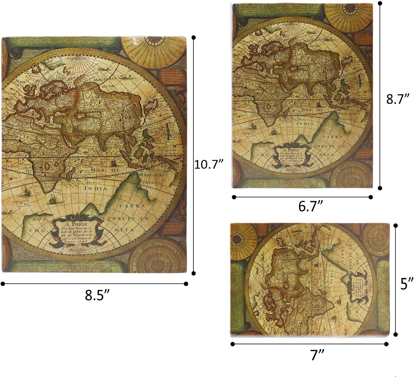 Magnetic cover / Decorative Book Boxes World Pattern Antique Book Invisible box / Map / Set of 3