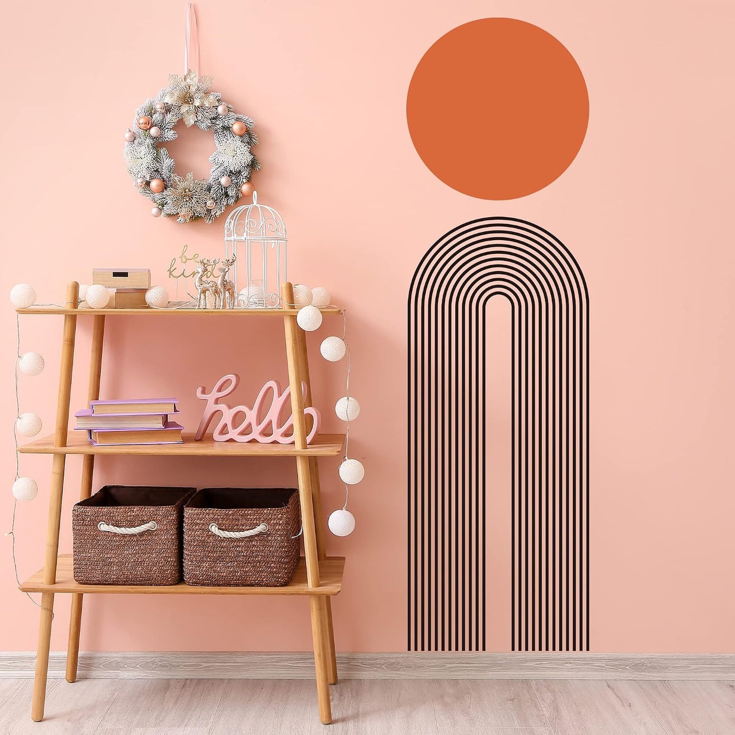 Removable Boho Simple Line Geometric Decoration Sticker Round Sun Wall Decal DIY Peel / F / Red