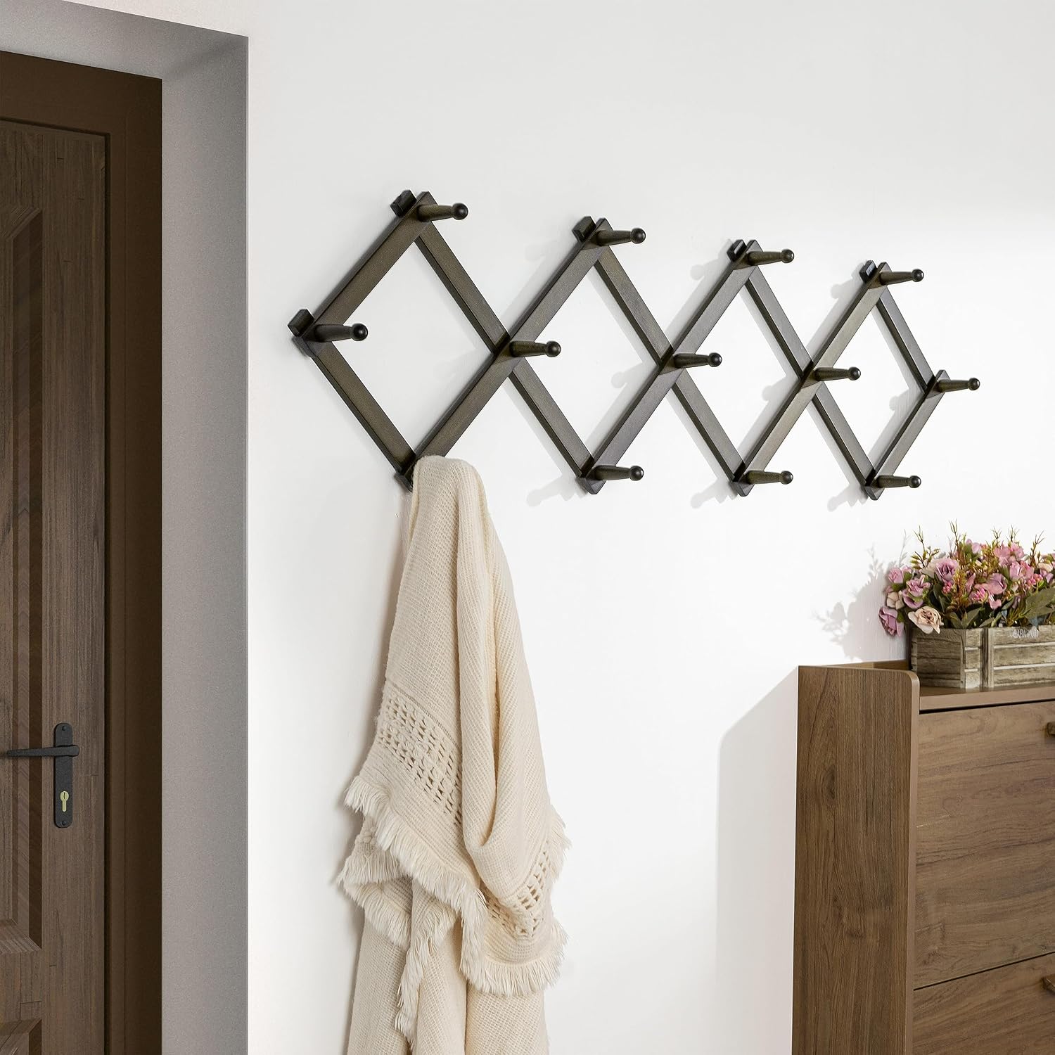 Accordion Wall Hanger:16'' High Wooden Wall Expandable Coat Rack,Hat Rack Holder,Accordion Hook for Baseball