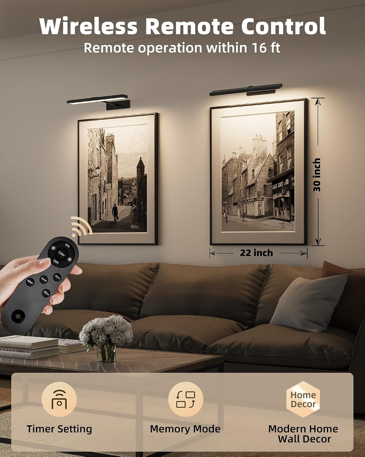 EZVALO Picture Light for Wall, 4800mAh Rechargeable Wireless Black Lights for Painting, 16In Dimmable Magnetic LED RGB