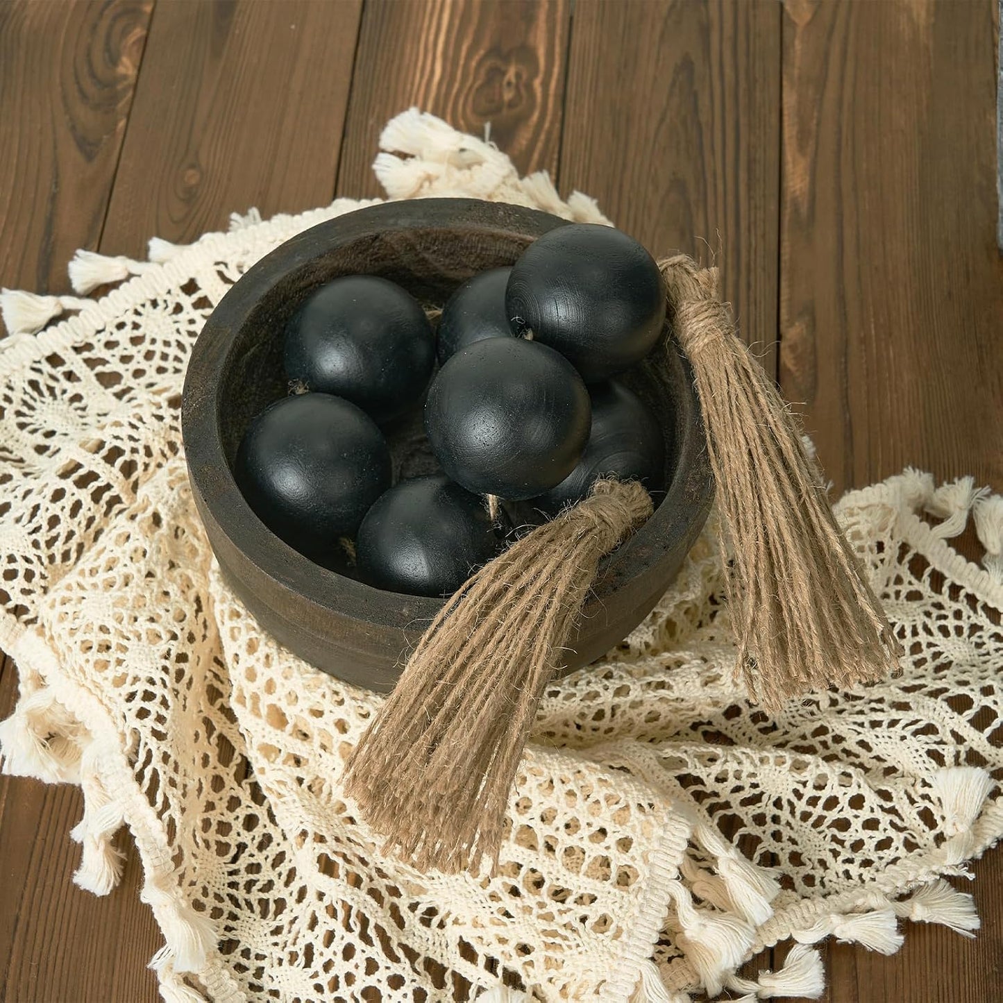 Extra Large Wood Bead Garland / 2 Black / 25.5 Inches