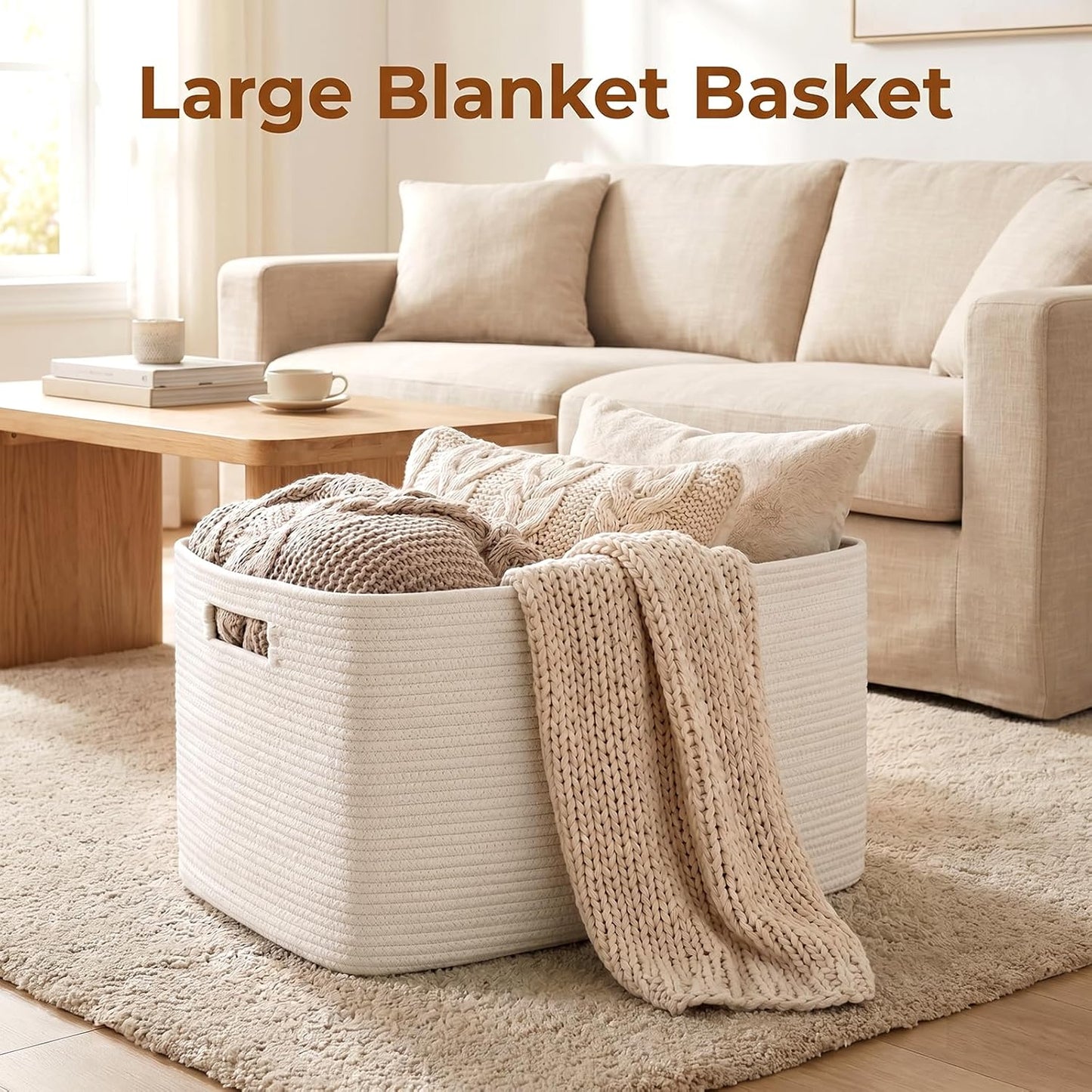 Woven Cotton Rope Baskets for Organizing / White / 22 x 17 x 12