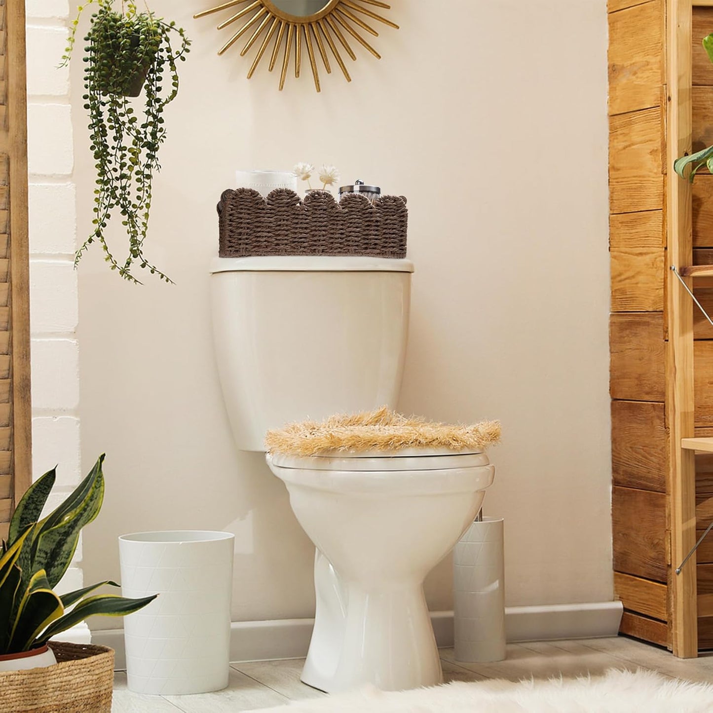 Storage Basket Wicker Baskets for Organizing Toilet Paper Storage Basket for Toilet Tank Top / Brown