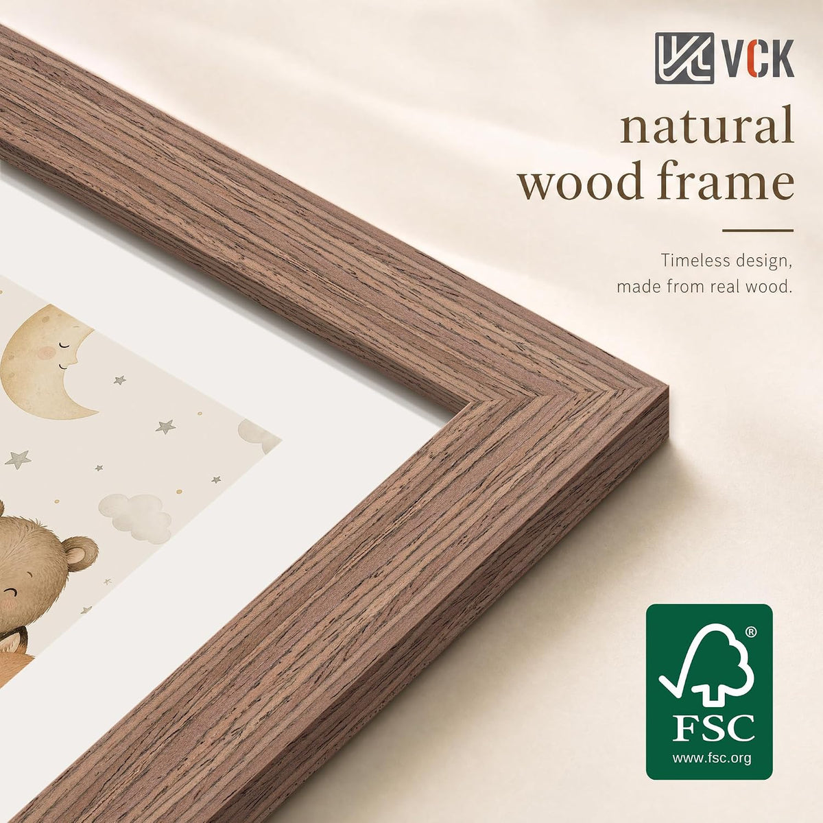 VCK 24x36 Poster Frames Set of 3, Walnut Woodgrain, Wall Hanging | Wide Border, Exclusive Woodgrain, Shatterproof
