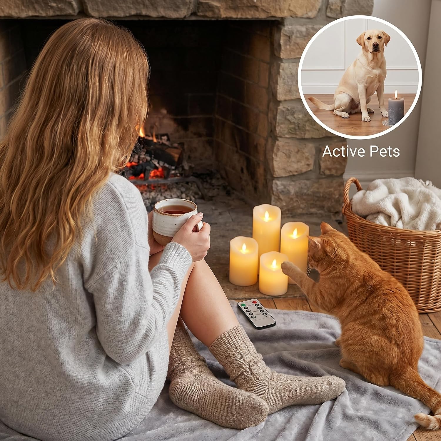 VENTA Set of 3 Warm Ivory Pillar Candles | Real Wax Battery Operated Candles with Flickering Flame | Timeless
