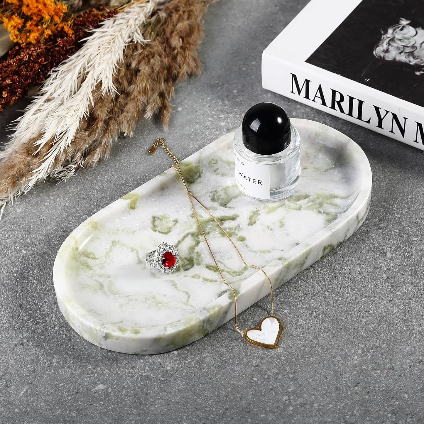 Marble Vanity Tray / Bianco Palomino Green / 10 x 5 x 0.7