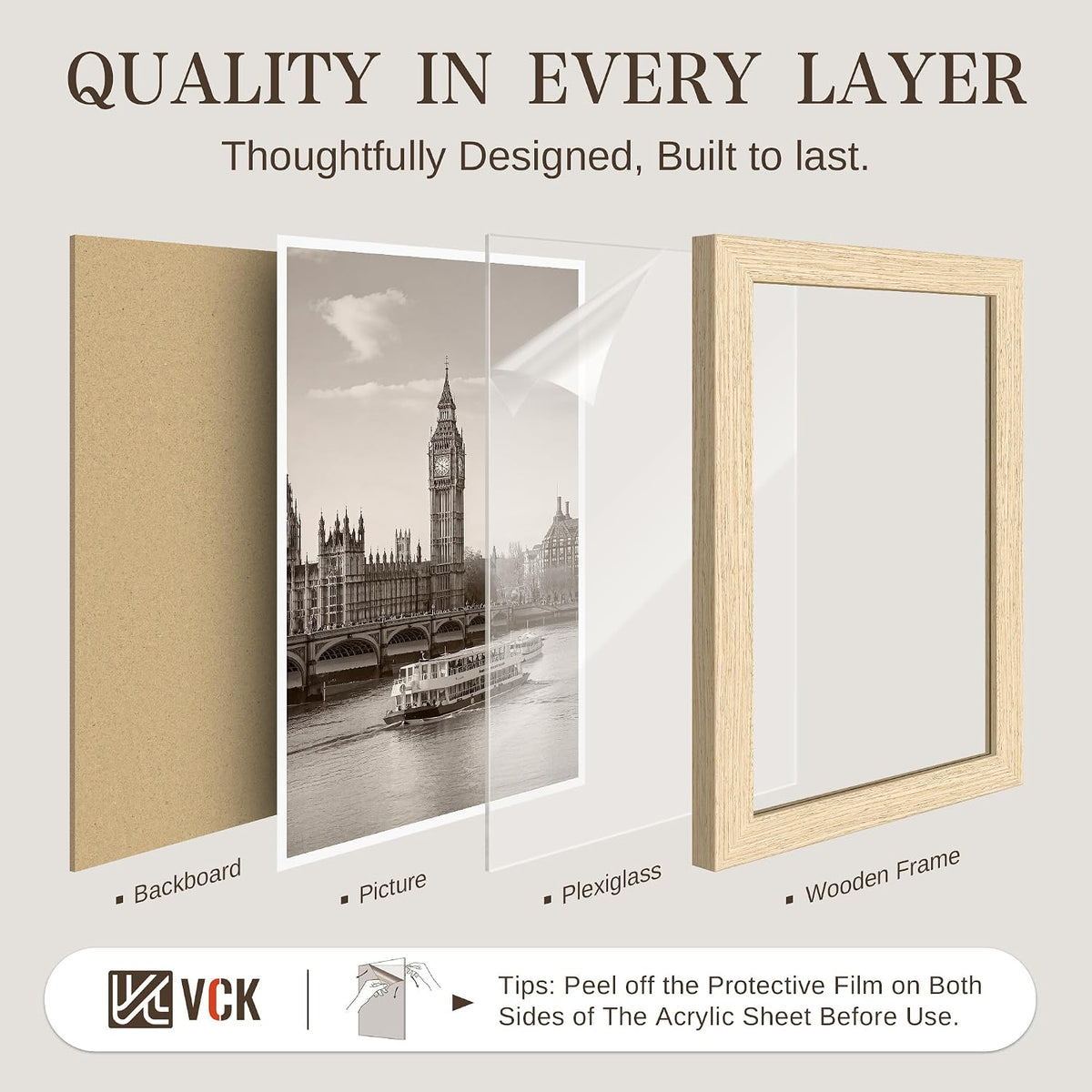 VCK 14x22 Picture Frame Set of 3, Natural Oak Woodgrain, Wall Hanging | Wide Border, Exclusive Woodgrain, Shatterproof