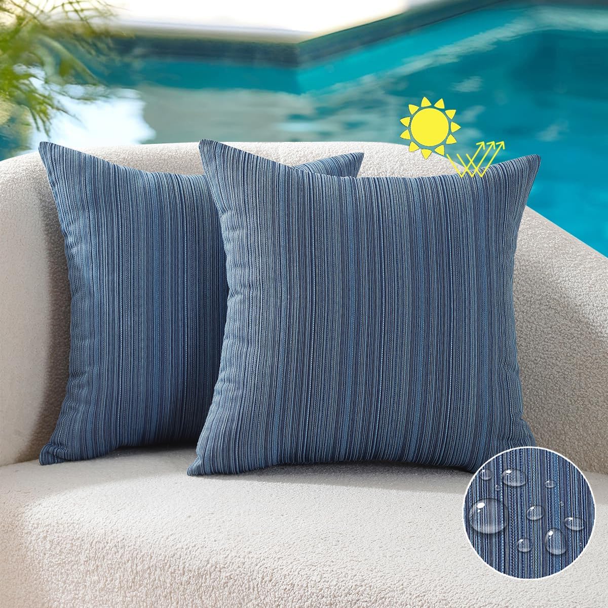 Outdoor Chenille Pillow Covers / 18 x 18 / Blue / Set of 2