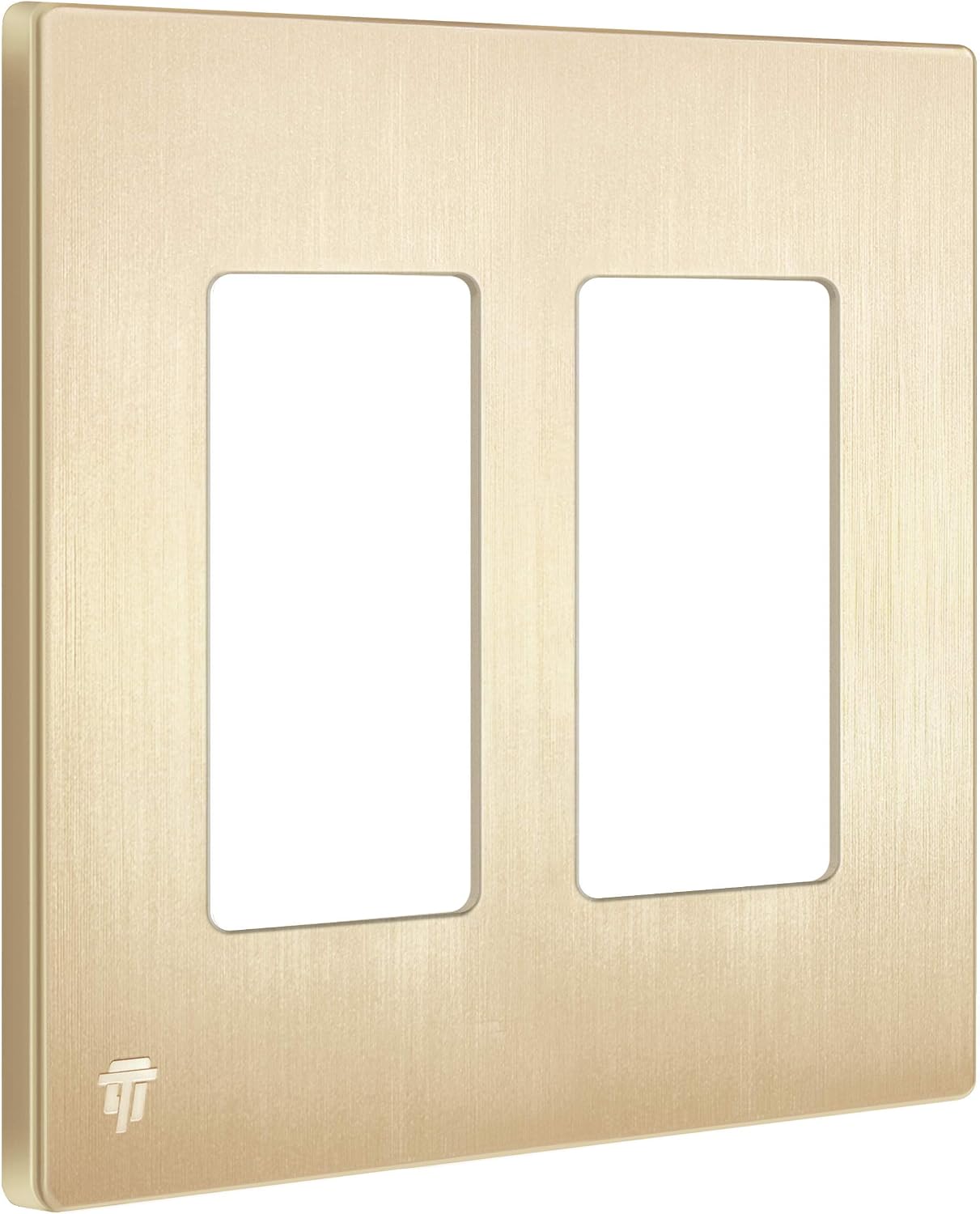 ENERLITES 2-Gang Brushed Gold Screwless Decorator Wall Plate Outlet Cover | 10 Pack, Size 4.68" x 4.73", Fits light