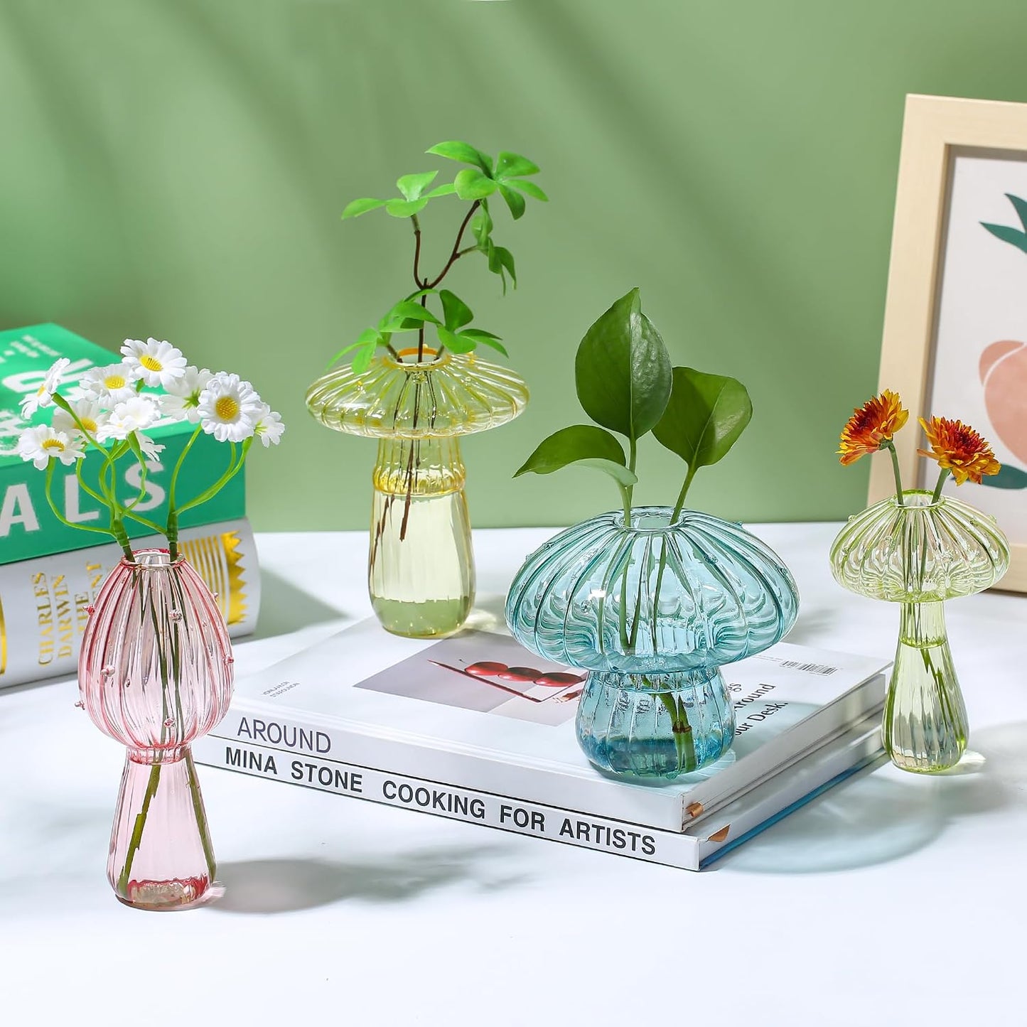 Small Bud Vases Home Decor Glass Mushroom / Colorful / Set of 6
