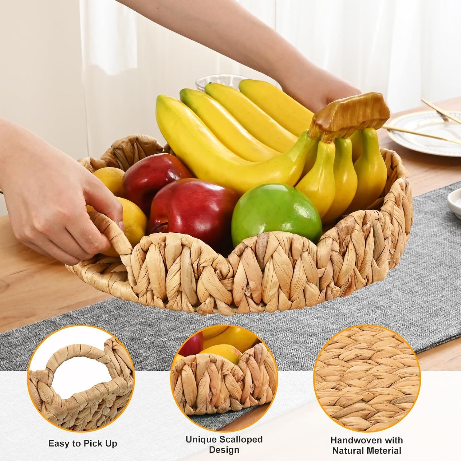 Elegant Scalloped Wicker Basket Set / Large / Natural