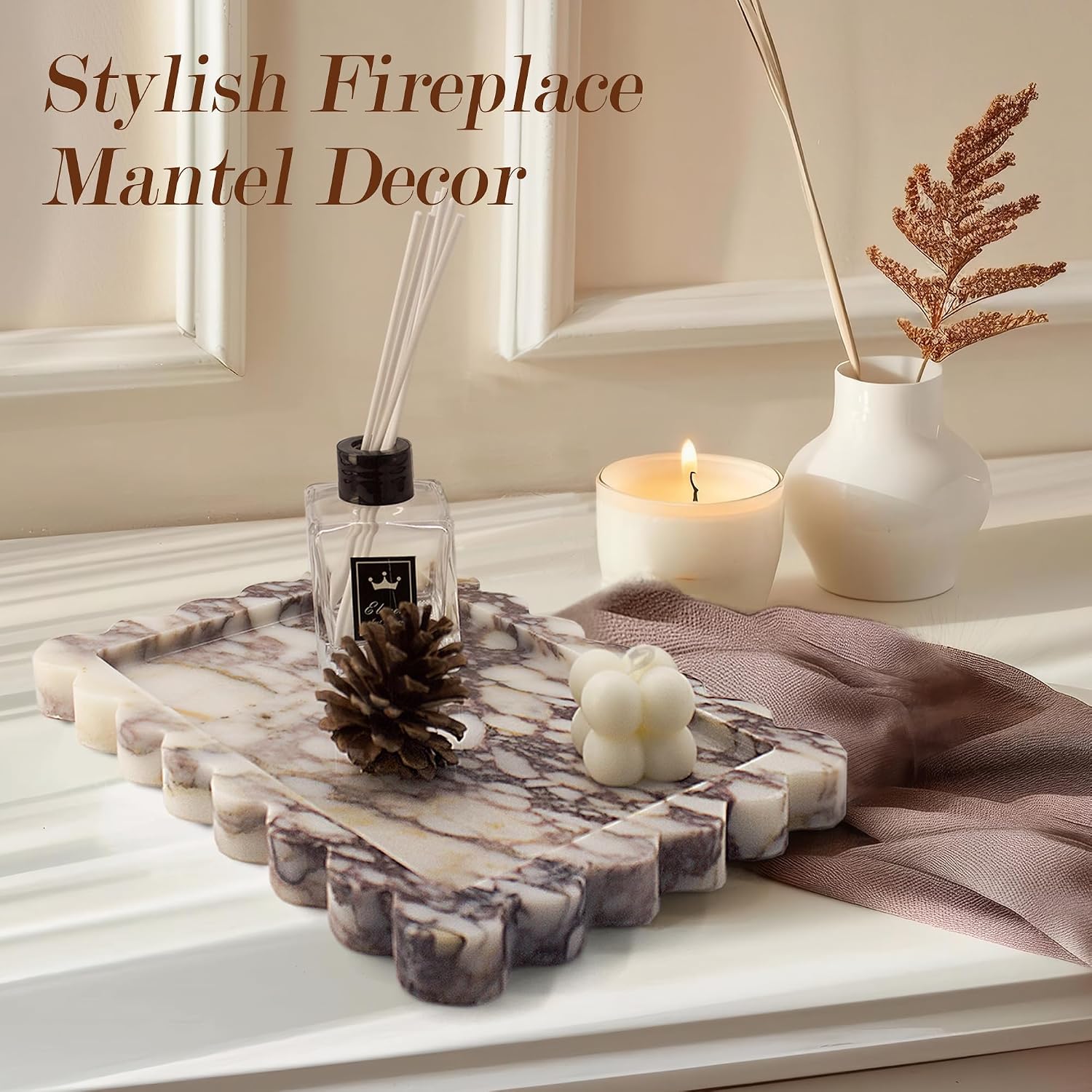 Genuine Scalloped Marble Tray / Calacatta Viola / Natural