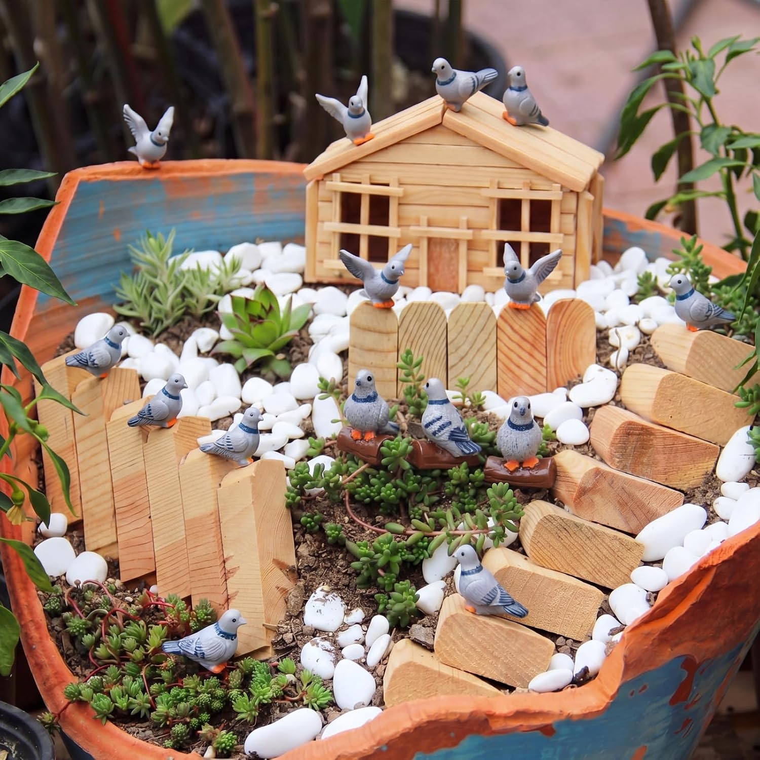 Tiny Resin Birds Statues Bulk Decorative Pigeons Figurines / Cute Pigeon / 1 Inch / Set of 50