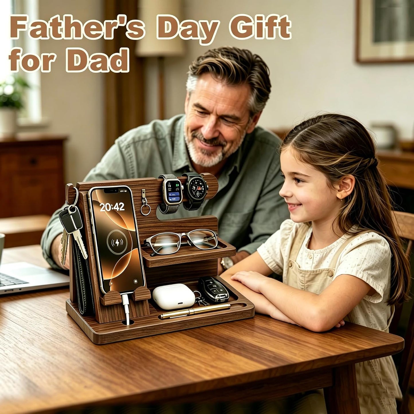 Gifts for Men Wood Phone Docking Station Birthday Gift for Men Valentines Day Gifts Father Gift for Him Boyfriend
