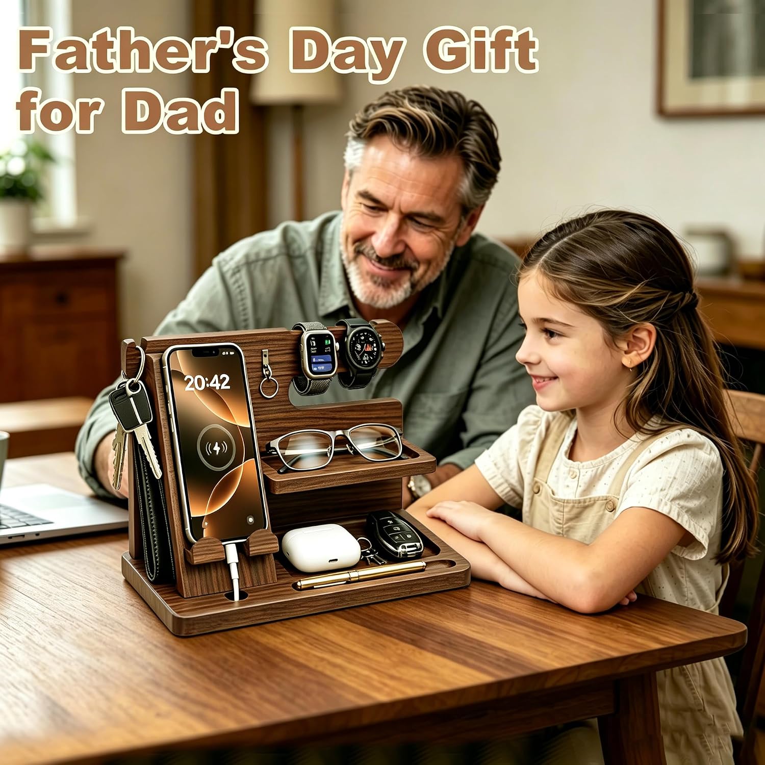 Gifts for Men Wood Phone Docking Station Birthday Gift for Men Valentines Day Gifts Father Gift for Him Boyfriend