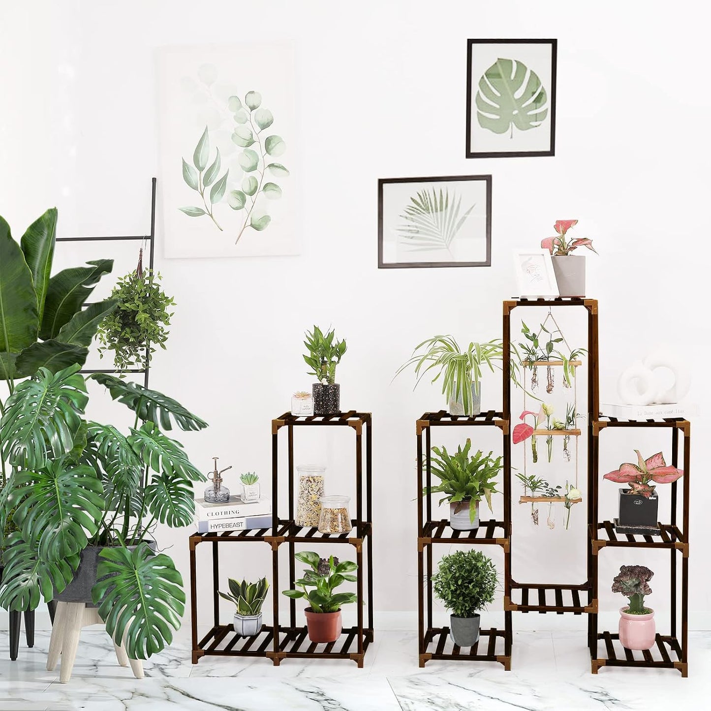 XXXFLOWER Plant Stand Indoor Outdoor 13 Tiers Wood Plant Shelf for Multiple Plants ，Large Plant Rack for Window Garden