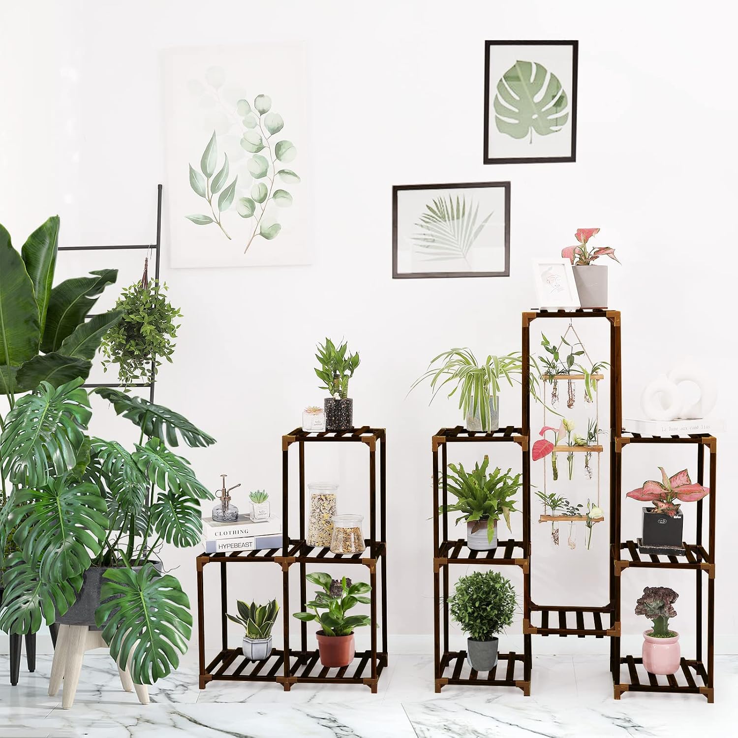 XXXFLOWER Plant Stand Indoor Outdoor 13 Tiers Wood Plant Shelf for Multiple Plants ，Large Plant Rack for Window Garden