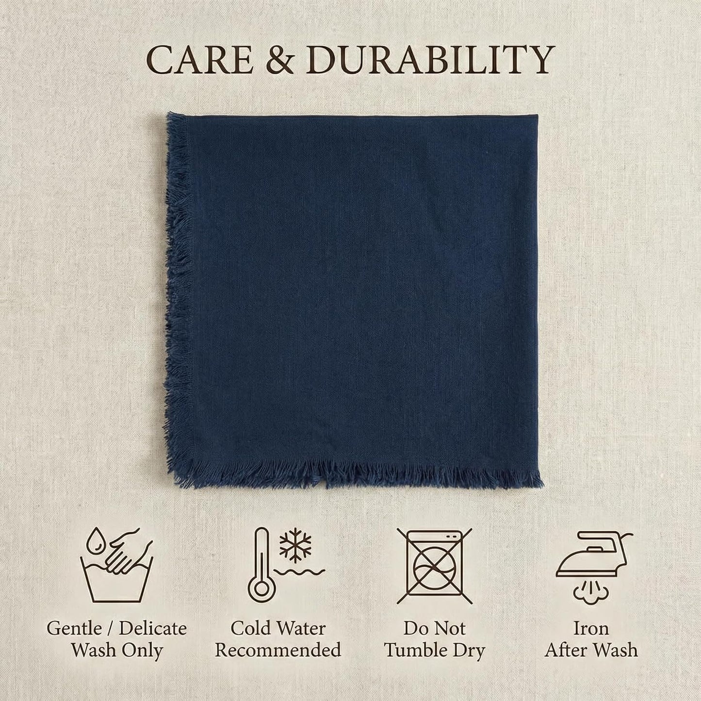 ACCENTHOME Navy Cotton Linen Napkin Set of 12 18x18 inch Dinner Napkins | Cotton Linen Blend Napkins, Machine Wash On