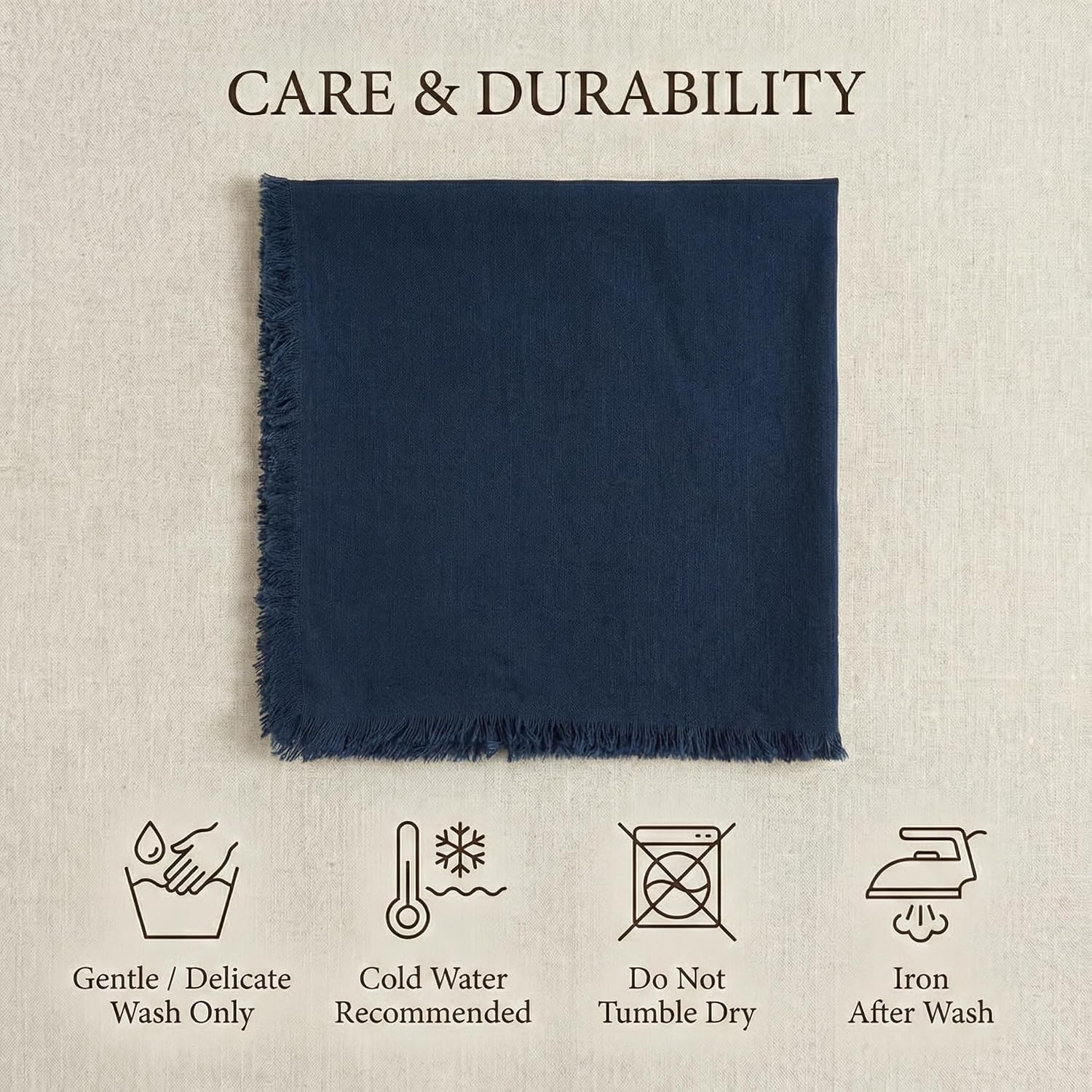 ACCENTHOME Navy Cotton Linen Napkin Set of 12 18x18 inch Dinner Napkins | Cotton Linen Blend Napkins, Machine Wash On