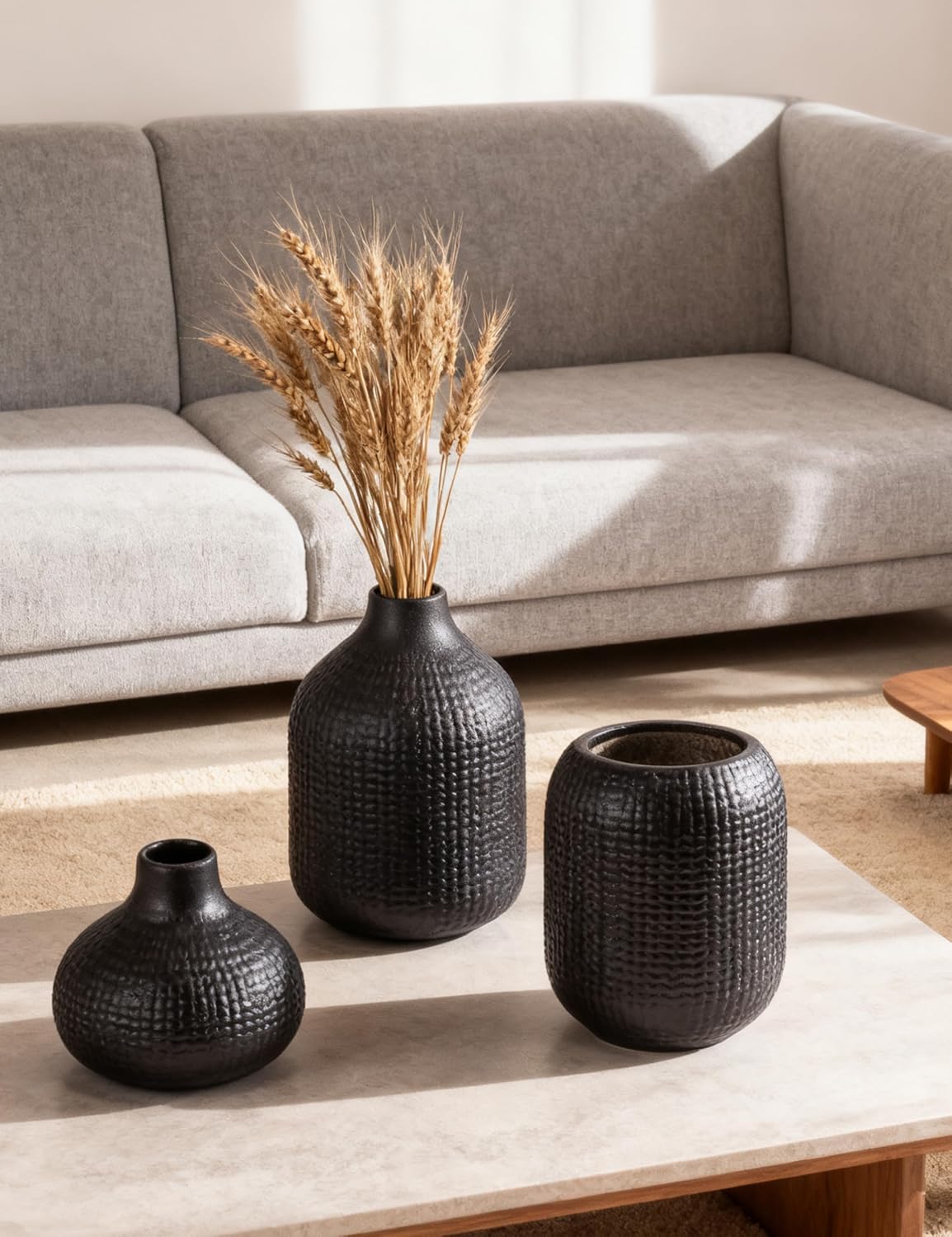 Black Ceramic Vases for Decor / 14 Black / Set of 3
