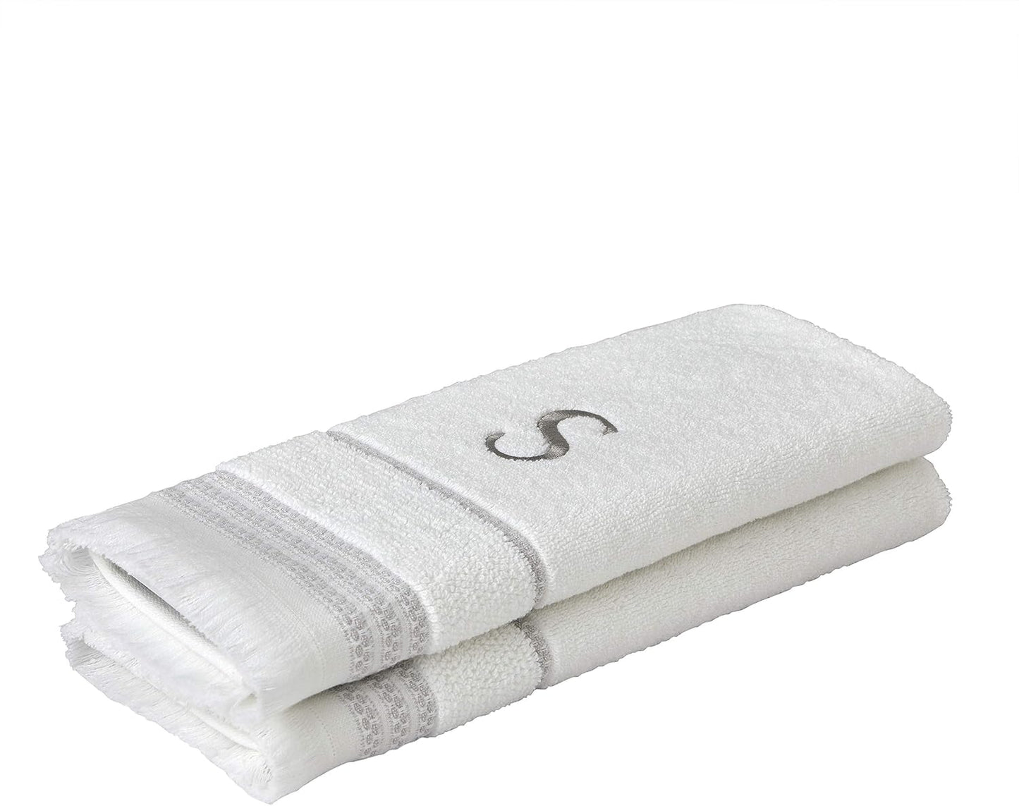 SKL Home Casual Monogram Hand Towel Set-2pc, Embroidered S, White | Available in letters A-Z. Personalized style for