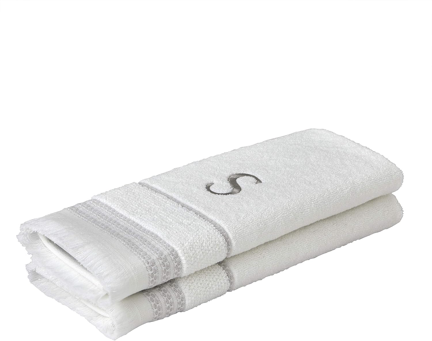 SKL Home Casual Monogram Hand Towel Set-2pc, Embroidered S, White | Available in letters A-Z. Personalized style for