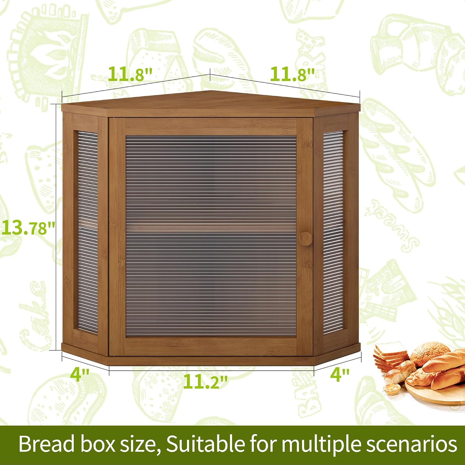 BMOSU Corner Bread Box for Kitchen Countertop Double Layer Bamboo Wooden Bread box Large Capacity Bread Storage