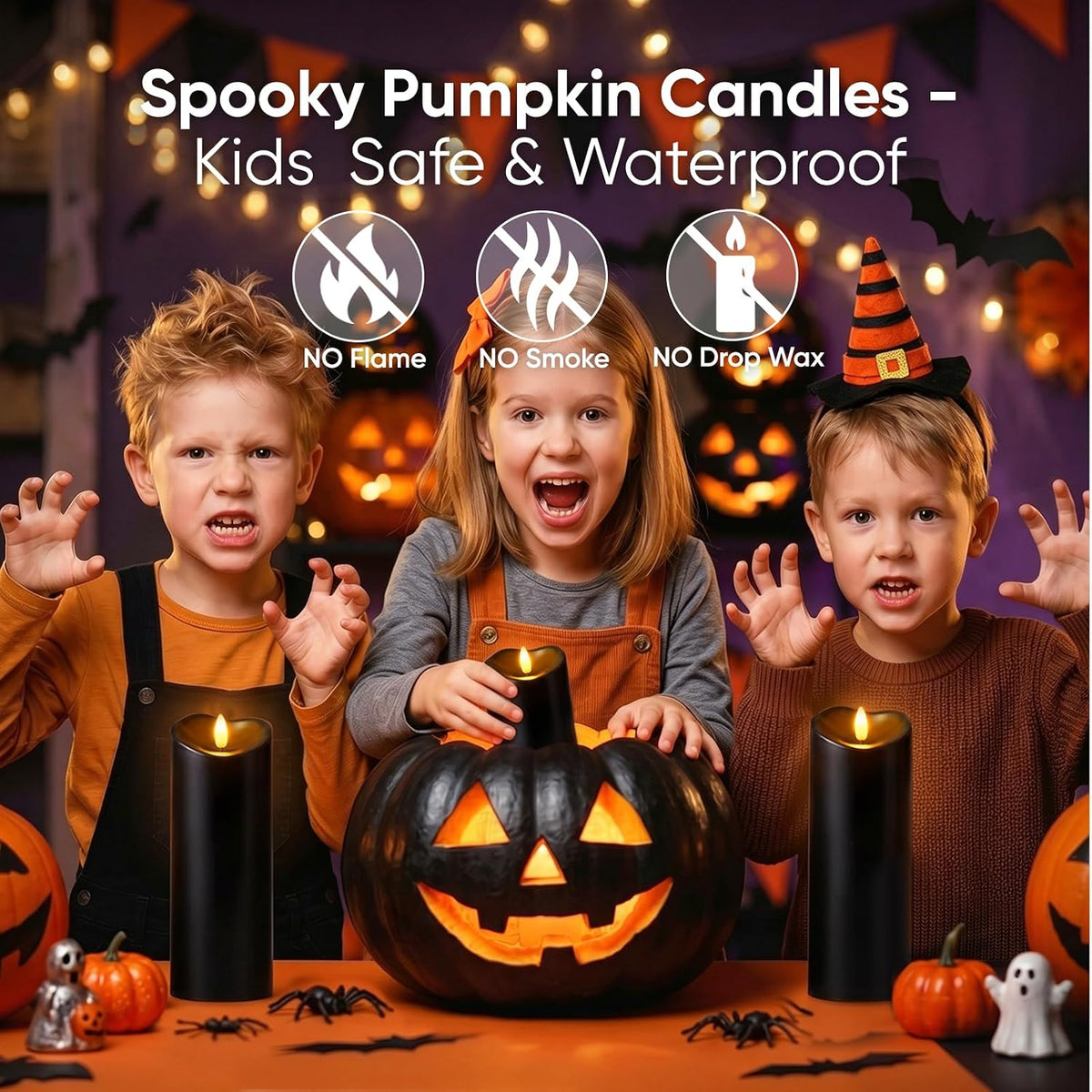 Raycare Black 8"x3" Outdoor Waterproof Flameless Candles with Remote Timer | Battery Operated Fake Pillar Candle