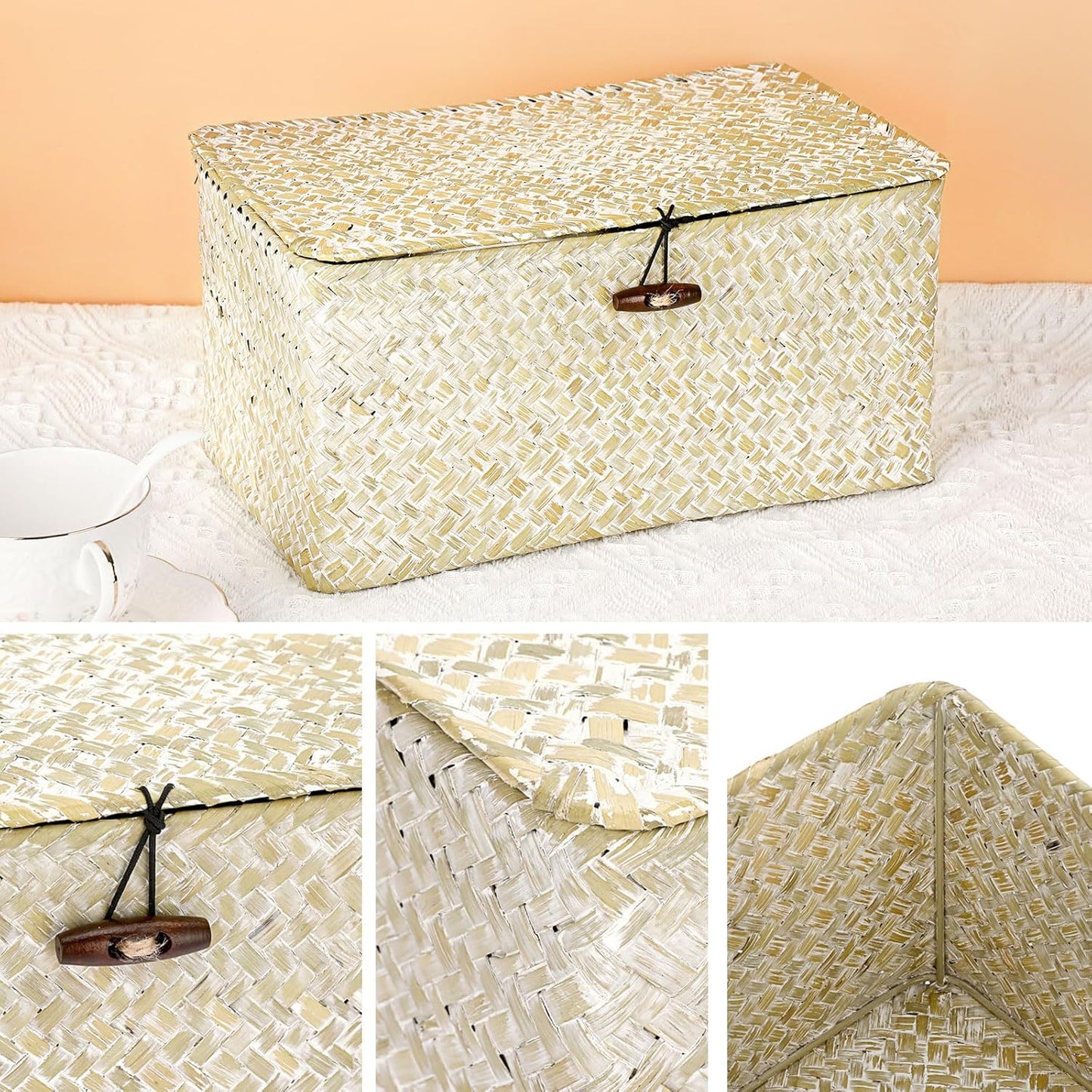 Seagrass Storage Basket Bins / Medium / Whitewash
