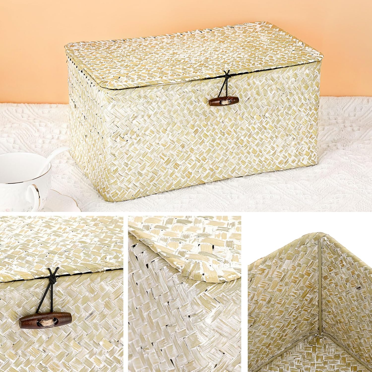 Seagrass Storage Basket Bins / Medium / Whitewash