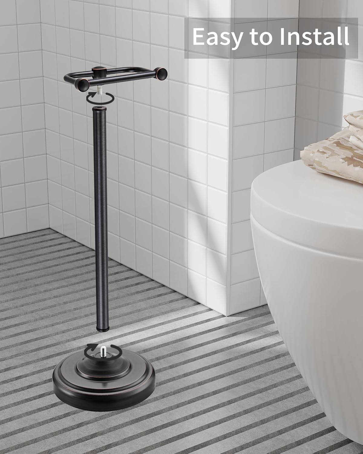 Toilet Paper Holder Stand Oil Rubbed Bronze Stainless Steel | Stable Weighted Base and Post Pivoting Design Easy to