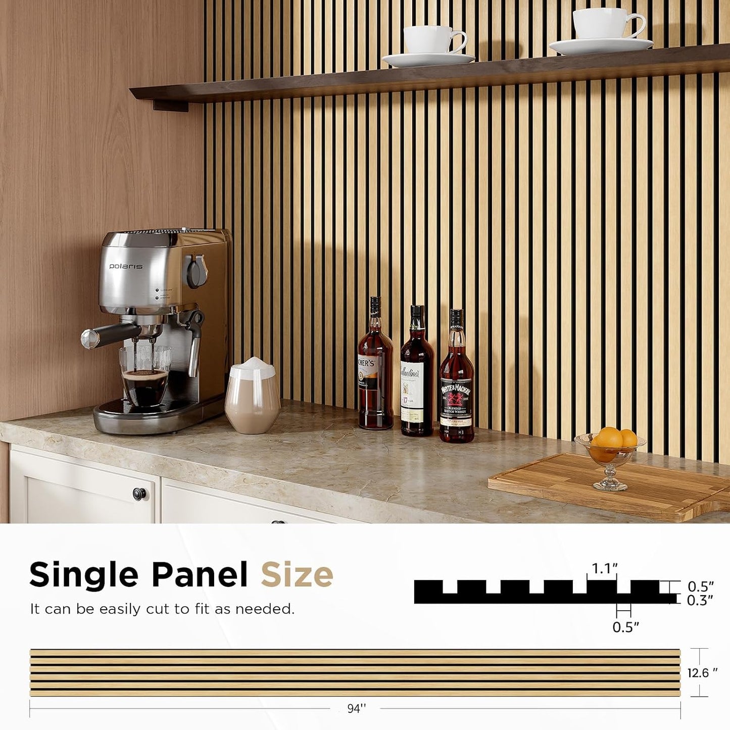 SMARTSTANDARD Wood Slat Acoustic Wall Panels 4 Pack 94"x12.6" White Oak | Noise Reducing and Sound Absorbing