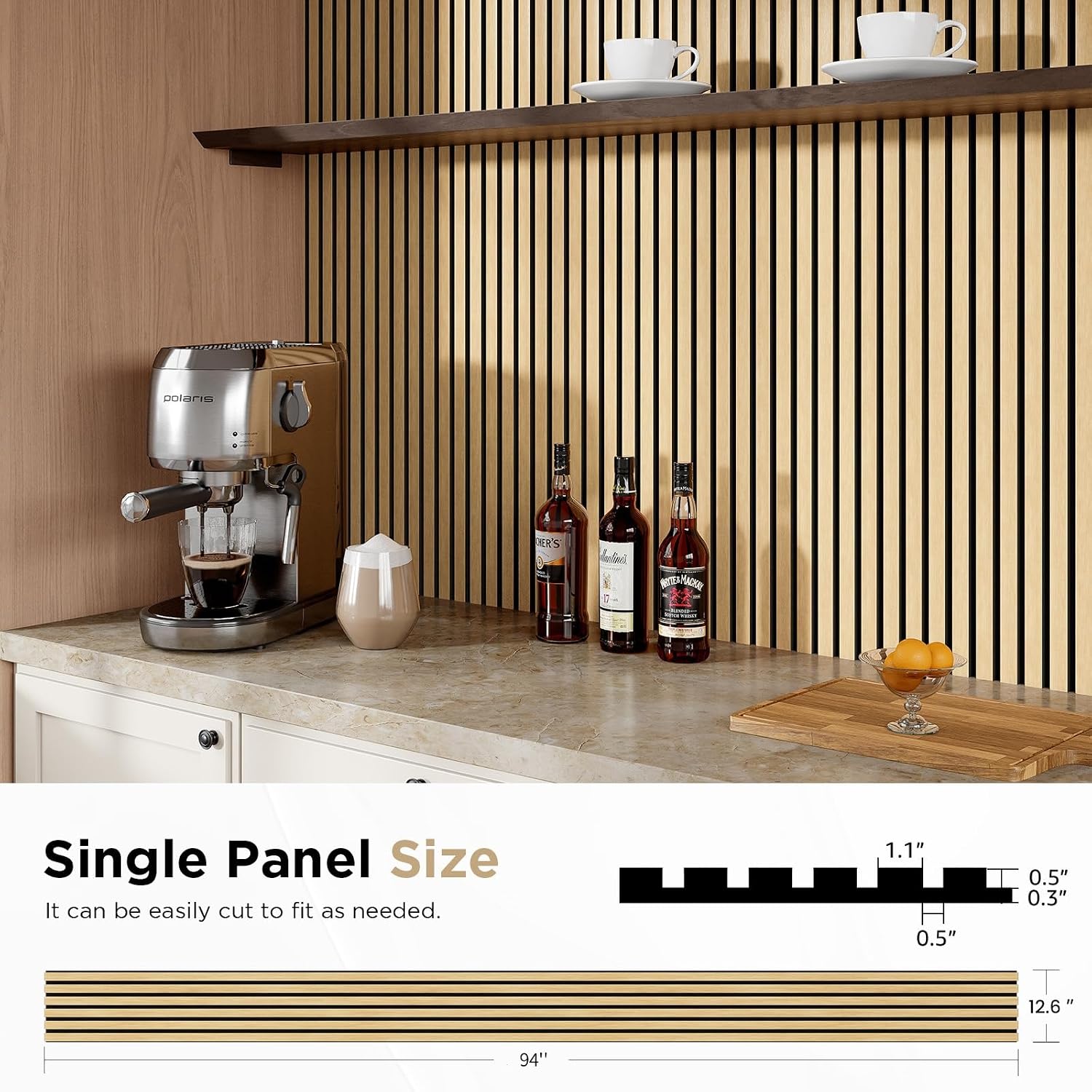 SMARTSTANDARD Wood Slat Acoustic Wall Panels 4 Pack 94"x12.6" White Oak | Noise Reducing and Sound Absorbing