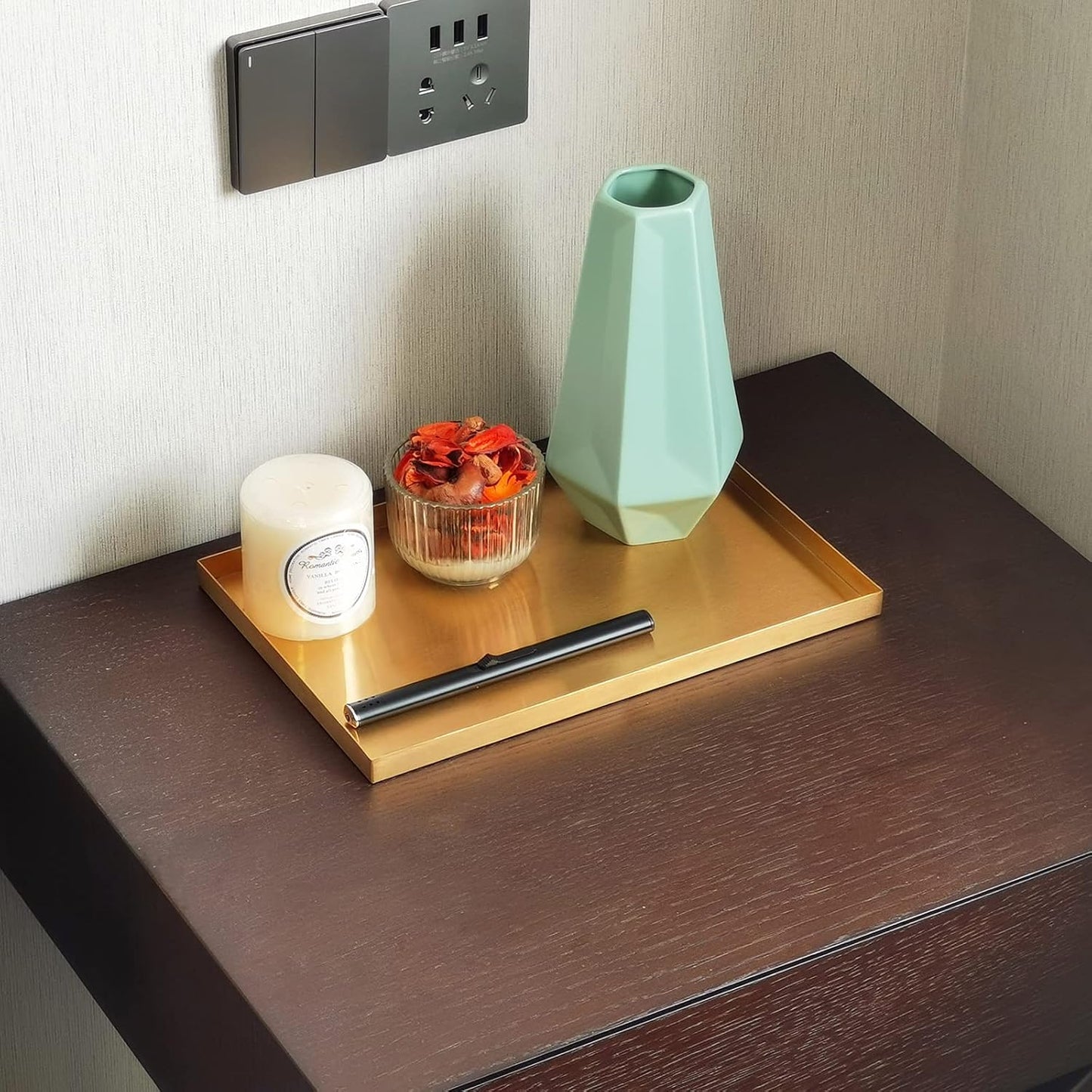 Gold Tray / Small Candle Holder / Sanding Gold / 11.9 x 8 x 0.6