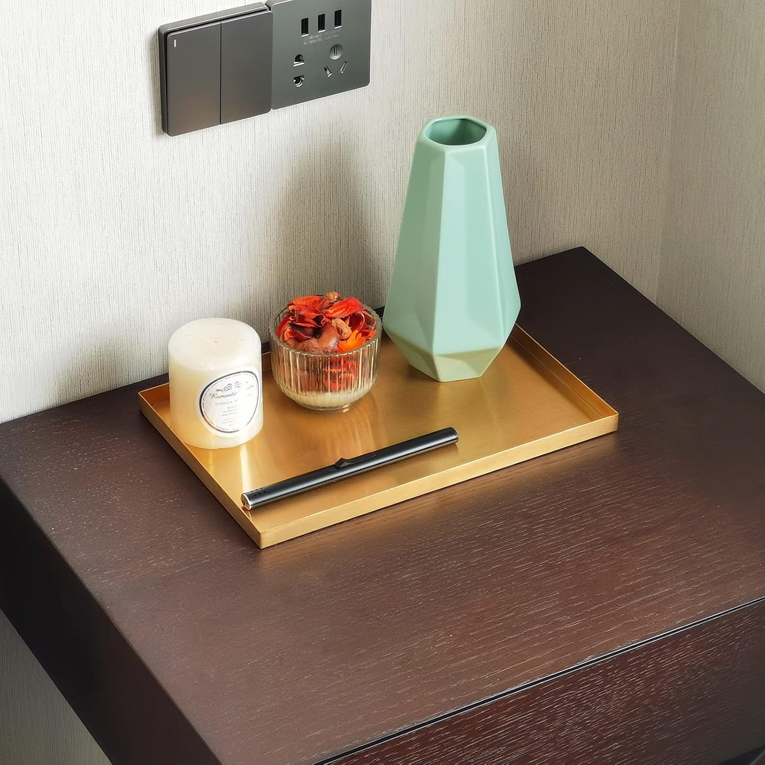 Gold Tray / Small Candle Holder / Sanding Gold / 11.9 x 8 x 0.6