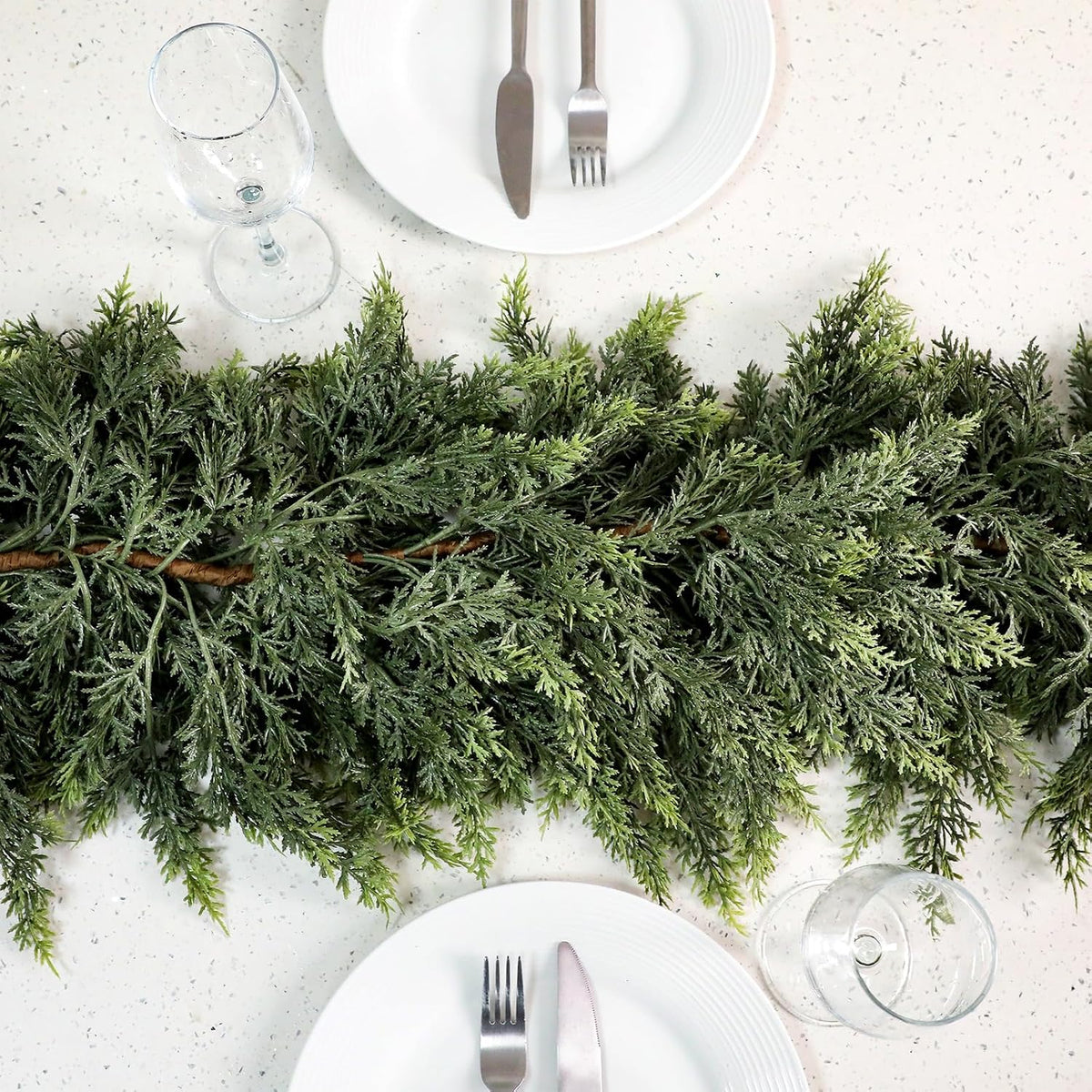 2 Pcs 9 ft Artificial Christmas Cedar Garland | Thick & Lush, Simulation Faux Cedar, Green Fake Pine Needles Garland